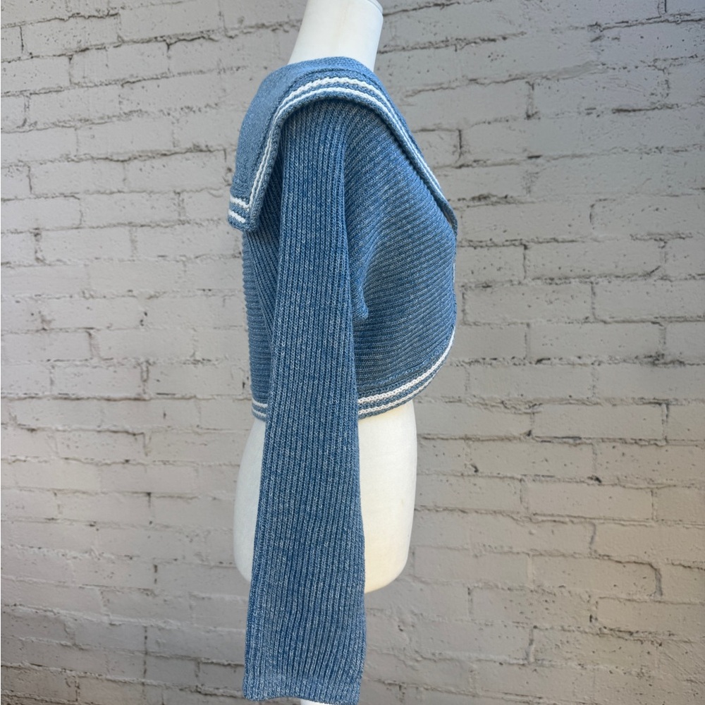 Maeve by Anthropologie Curved-Hem Sailor Collar Cardigan Blue Size M - Picture 6 of 13